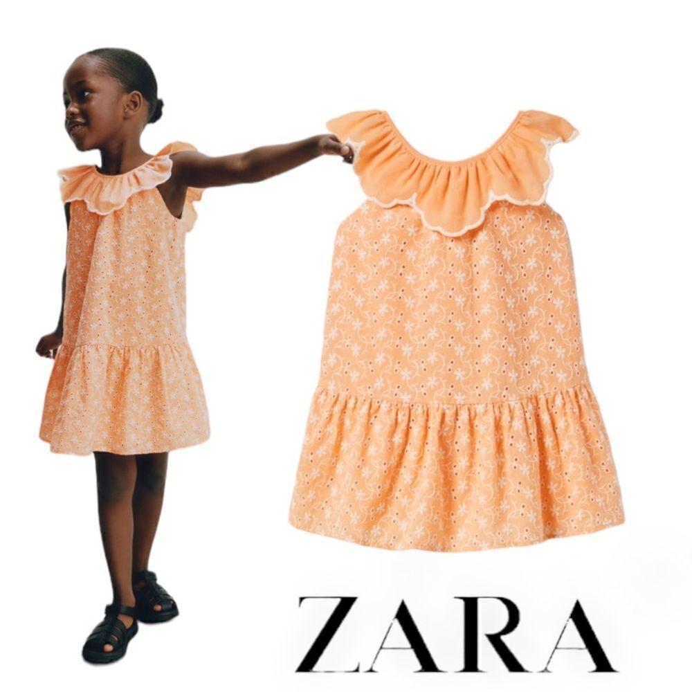 ZARA Kids | Tangerine | EMBROIDERED DRESS